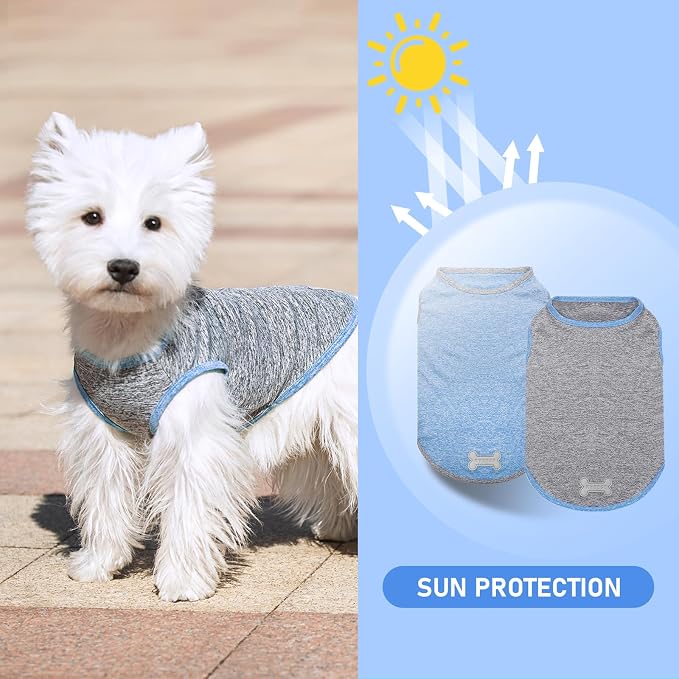 KYEESE 2Pack Dog Shirt, Lightweight Sun Protection Sleeveless Dog T Shirts for Small Dogs Boy, Breathable Puppy Reflective Tank Top Summer Dogs Clothes for Outdoor Walking, Grey+Light Blue, S | Reflective for Safety, Lightweight & Breathable, Shedding ...
