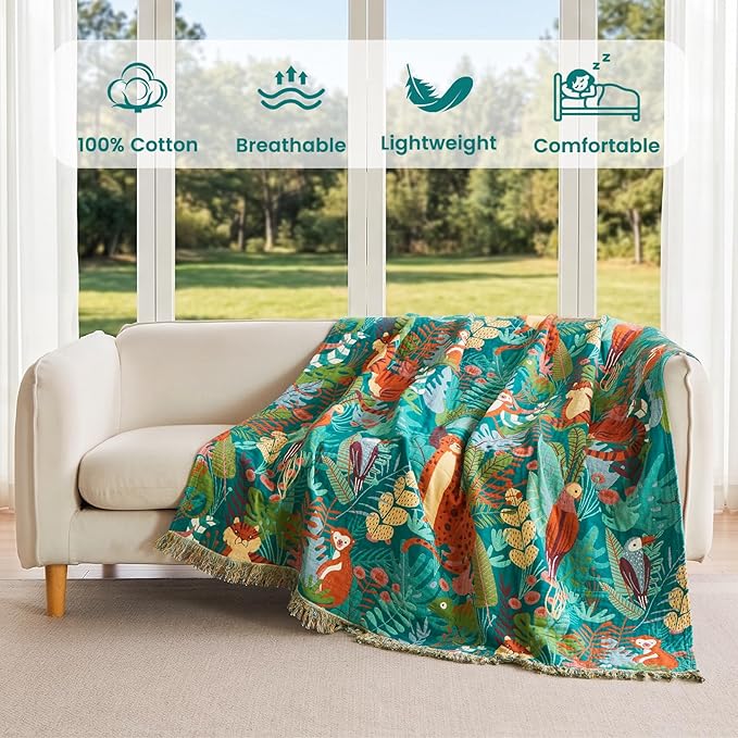 MSGKV Throw Blanket 60"x80" Cotton Tiger Twin Blanket for Couch Sofa Bed | 100% Cotton Throw, Tiger Design, Muslin Blanket, Summer Breathable, Farmhouse Home Decor, All Seasons, Machine Washable