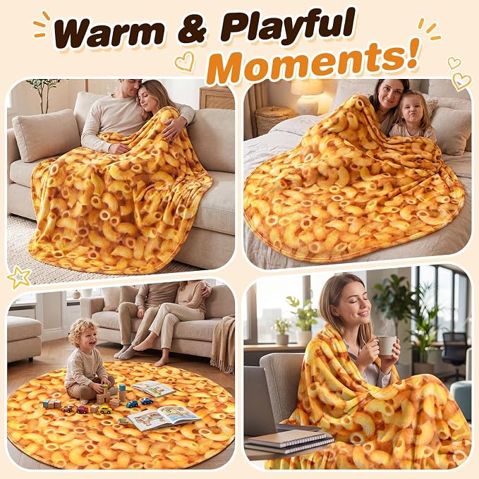 SeaRoomy Macaroni Blanket, Realistic Food Funny Round Blanket, 60 in | White Elephant Gifts, Gag Gifts For Teen Boys & Girls, Novelty Christmas Birthday Presents, Double Sided, Soft Flannel