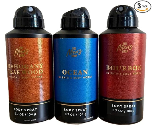 Bath & Body Works The Men's Shop Body Spray - Pack of 3 (Mahogany Teakwood, Ocean, Bourbon)