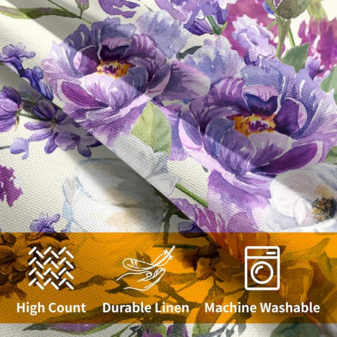 Kawani Lavender Flowers Throw Pillow Covers 20x20 Inch 2Pcs Watercolor Summer Purple Floral Leaves Mason Jar Farmhouse Pillowcases Cotton Linen Cushion Cover for Couch Sofa Bed Home Decor