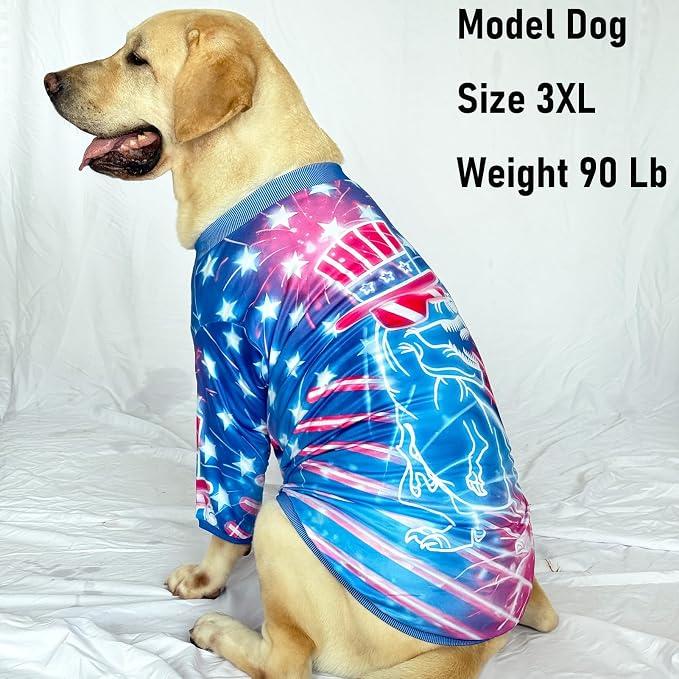 Dog Dinosaur T Shirts with American Pattern Printed Pet Shirt Softable Pajamas for Large Dogs,3XL 4th of July