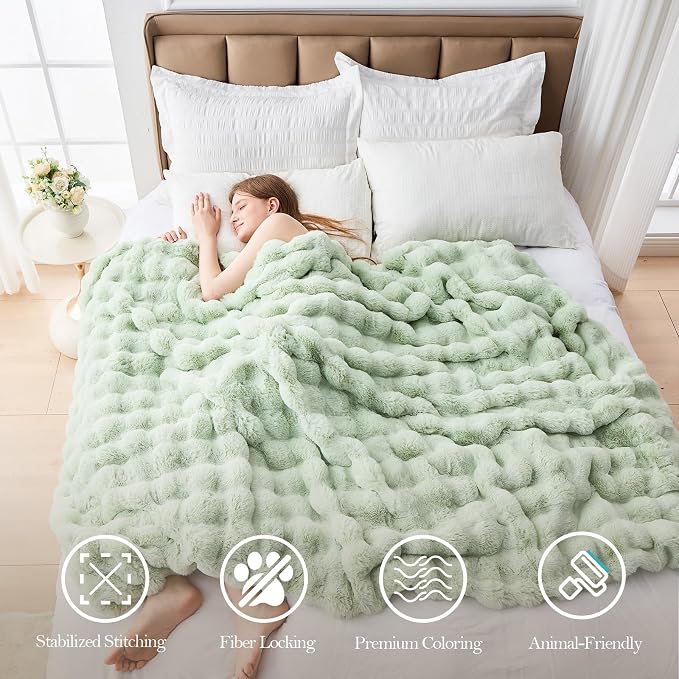 Faux Fur Throw Blanket for Couch, 1000 GSM Cozy Fuzzy Fluffy Soft Plush Thick Bubble Sherpa Blanket for Sofa Bedroom Living Room, Mothers Day Birthday Gifts for Women Home Decor