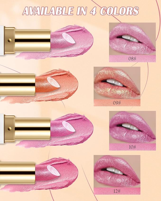 Diamond Glitter Lipstick, Rose Pink Shimmer Matte Metallic Lipstick, High Pigmented Waterproof Long Lasting Lip Gloss, Shiny Non-Sticky Creamy Lip Stain, Christmas Lip Makeup Gift for Women Girl-10