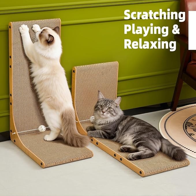 26.8 Inch Cat Scratching Post, Premium High Density Cardboard Cat Scratcher, Reinforced Durable Scratching Pad with Catnip Toy Ball for Indoor Cats