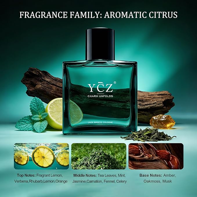 YCZ JADE BREEZE Cologne for Men – Aromatic Citrus Fragrance with Lemon, Verbena & Fresh Tea Notes, Amber & Musk Base, Long-Lasting Eau de Parfum Showcasing Unique Taste for Daily Wear, Office & Casual