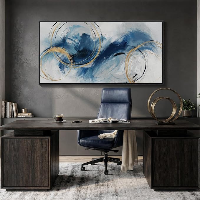 Extra Large Framed Navy Blue Abstract Canvas Wall Art for Living Room, Oversized Minimalist Modern Prints Paintings Artwork for Walls, Horizontal Contemporary Wall Decor for Bedroom Dining Room 36x72