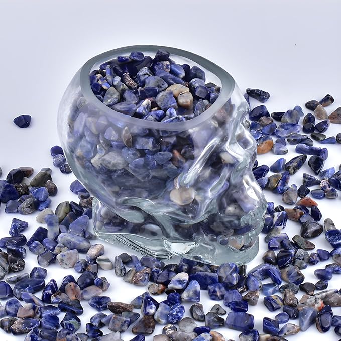 Polished Sodalite Crystal Chips 200 Pcs - 0.3" 10 oz Tumbled Stone Chips Crushed Sea Glass Stones Healing Reiki Crystal Jewelry Making Home Decoration