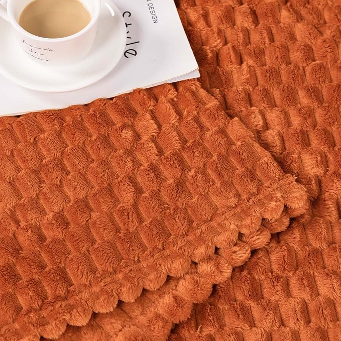 Bnuitland Orange Flannel Throw Large Blanket (Queen Size 90X90 inches), 300 GSM Fleece Cozy Warm Soft Home Decor Lightweight Bed Blanket for Adults,Suitable for All Seasons.