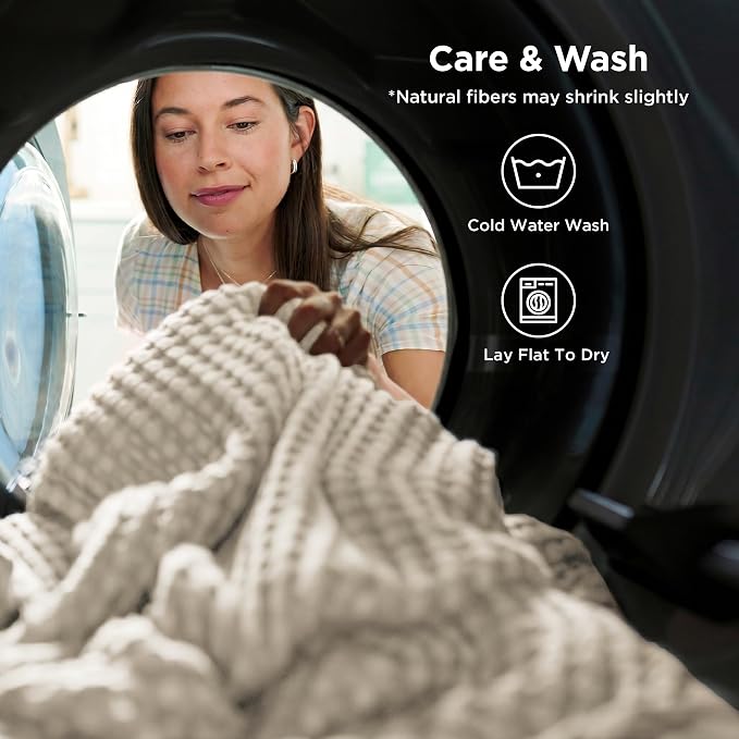 Bedsure Cooling Cotton Waffle Queen Size Blanket - Lightweight Breathable Soft Blanket of Rayon Derived from Bamboo for Hot Sleepers, Luxury Throws for Bed, Couch and Sofa, Linen, 90x90 Inches