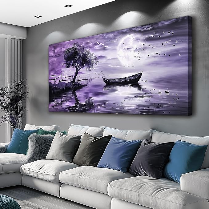 KELIYUAN Canvas Wall Art For Living Room Large Wall Decor For Bedroom Office Decoration Landscape Pictures Modern Purple Lake View Wall Painting Artwork Hotel Room Ready To Hang Home Decor 24x48 In