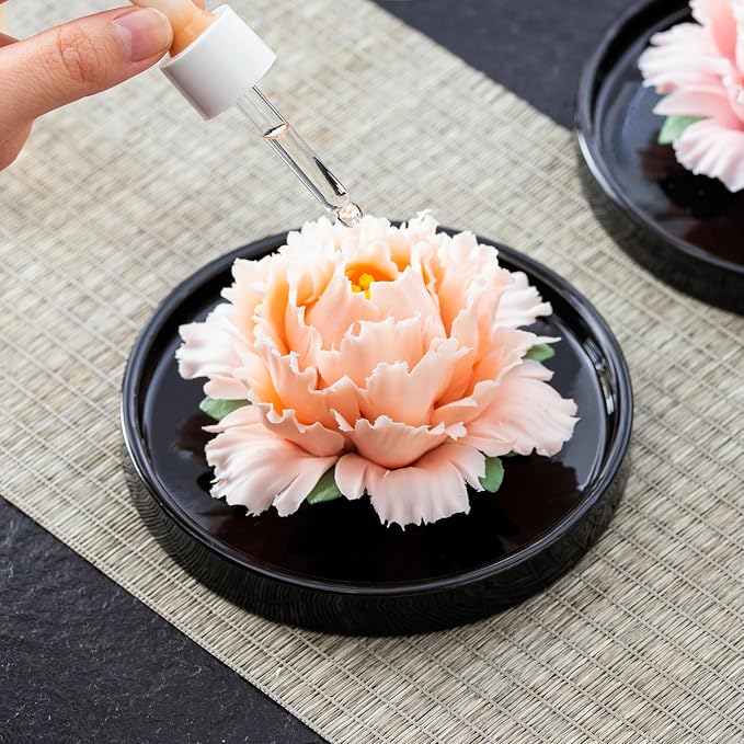 Passive Diffuser Ceramic Flower Aromatherapy – Exquisite Handcrafted Ceramic Decorative Essential Oil Diffuser for Office Desk, Home, and Yoga, with Robust Gift Box Packaging (Green Peony)