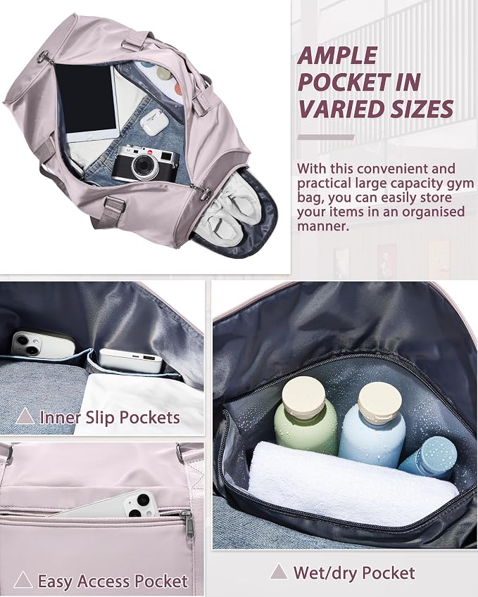 Travel Duffle Bag,Weekender Overnight Bags for Women with Shoes Compartment,Tote Gym Bag Personal Item Carry On Bag for Travel Business Trips Sport Hospital Dance Pink