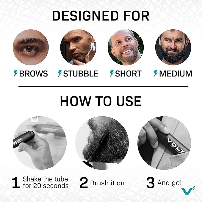 VOLT Grooming Temporary Instant Beard Color Single Pack - Quick Drying Plant Based Hypoallergenic Brush on Color for Beards, Mustaches, and Eyebrows - 0.35 Fl Oz (10 ml), Chestnut (Brown/Red)