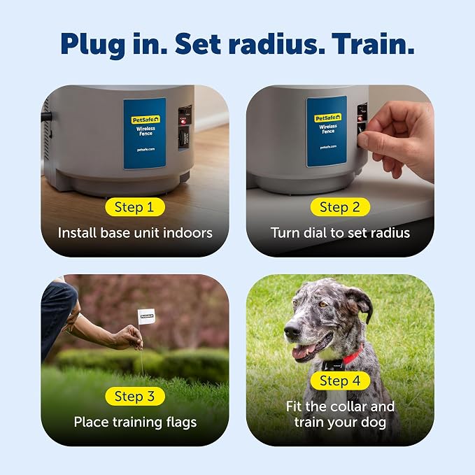 PetSafe Wireless Pet Containment System, Up to 1/2 Acre | Wireless Fence, Tone & Static Correction, Proprietary Circular Boundary with No Wire, Static-Free Re-Entry, Dogs 8 lb+
