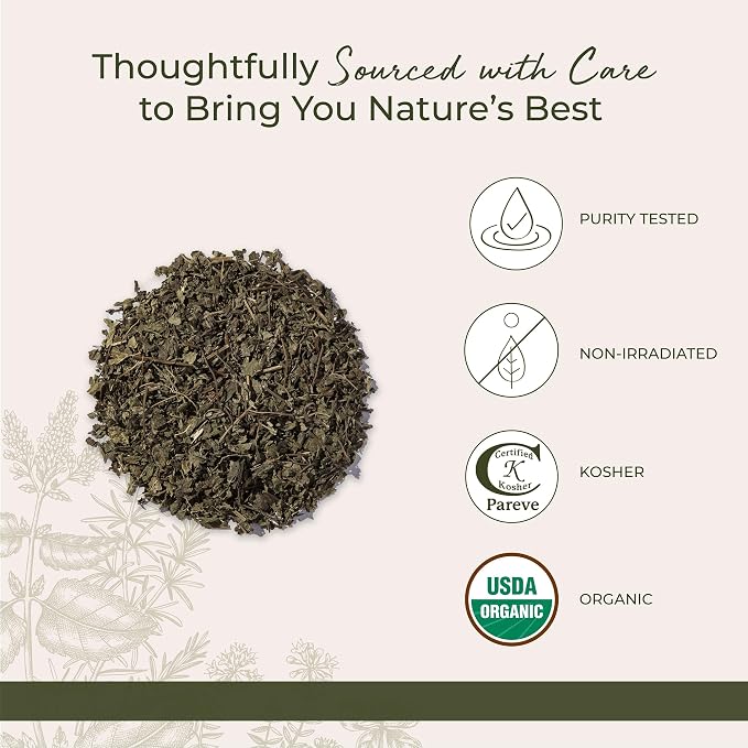 Starwest Botanicals Organic Lemon Balm Leaves - Dried Herb for Tea, Loose Leaf Natural Herb, Cut & Sifted Lemon Balm, Certified Kosher, Non-GMO - 4 oz Bag