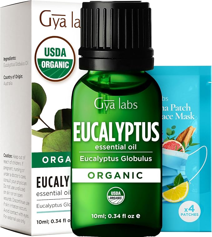 Gya Labs USDA Organic Eucalyptus Essential Oil for Diffuser & Seasonal Comfort - for Skin, Massages, Hair & Scalp Care, Aromatherapy, DIY Candle Making Scents - 0.34 Fl Oz