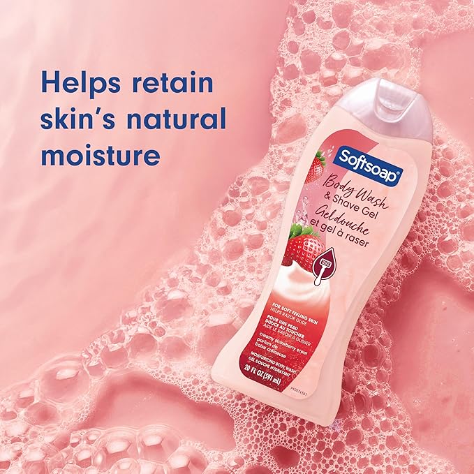 Softsoap Moisturizing Body Wash and Shave Gel, Helps Razor Glide, Creamy Strawberry Scent, 20 fl oz