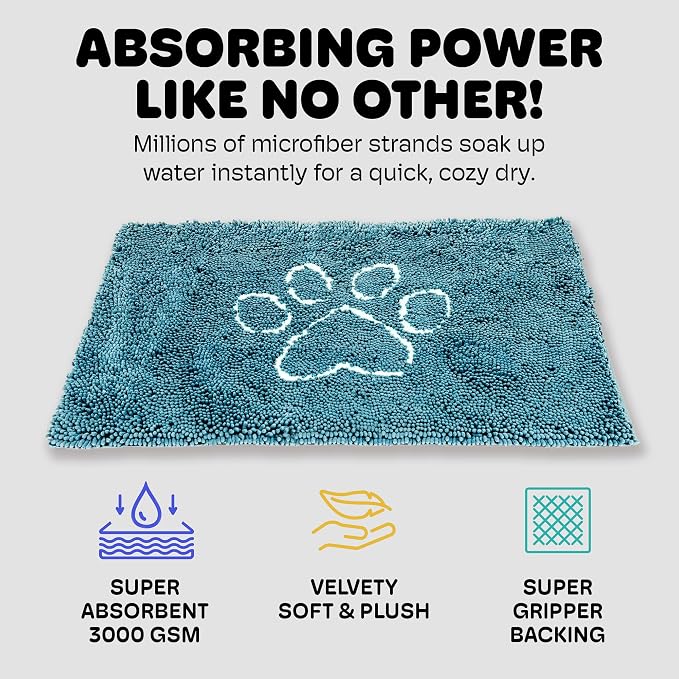 Dog Gone Smart Dirty Dog Doormat - Fast Drying Rug - Pacific Blue, 23x16 in | Super Gripper Backing for Clean Floors - Absorbent Microfiber and Machine Washable Mat for Muddy Paws