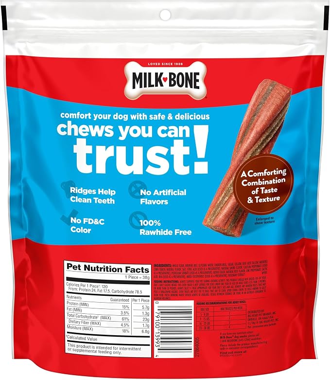 Milk-Bone Comfort Chews With Real Beef, 72 Mini Dog Chews | 4 (18-count) bags, For dogs 5-30 lbs., Rawhide-free dog chews, Unique chewy texture, Made with real beef