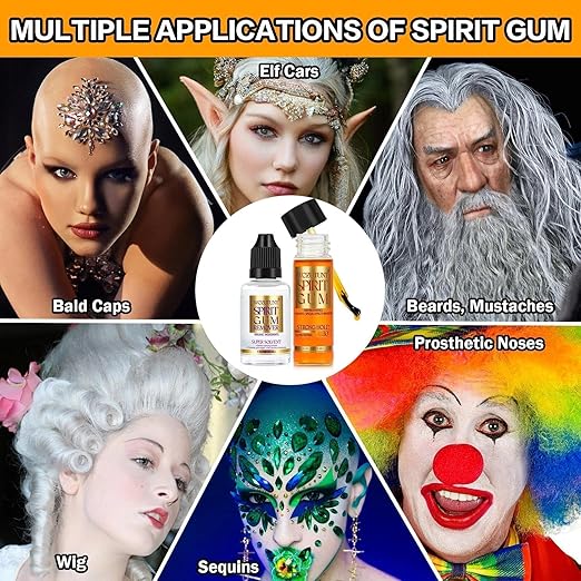WOZUTUNT Spirit Gum Adhesive and Remover Kit with Bonus Liquid Latex - 15ml Professional Cosmetic Glue for Face, Skin, Body & SFX Makeup | Strong Hold for Bald Caps, Prosthetics, Cosplay Wig