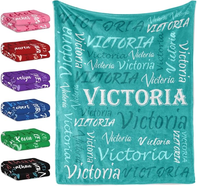 Personalized Cyan Theme Light Soft Flannel Fleece Throw Blanket with Name for Men, Women, Boys, Girls, Kids - Customized Name Gifts for Birthday, Christmas, Valentines Day