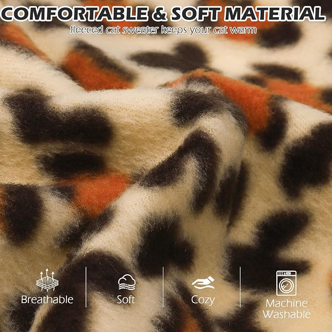Cat Sweater Warm Fleece Pet Clothes for Cats Only | Soft Cat Vest Puppy Hoodie Coat, Fall Cold Winter Sweatshirt Pullover Clothing also for Small Dogs, Leopard Print S