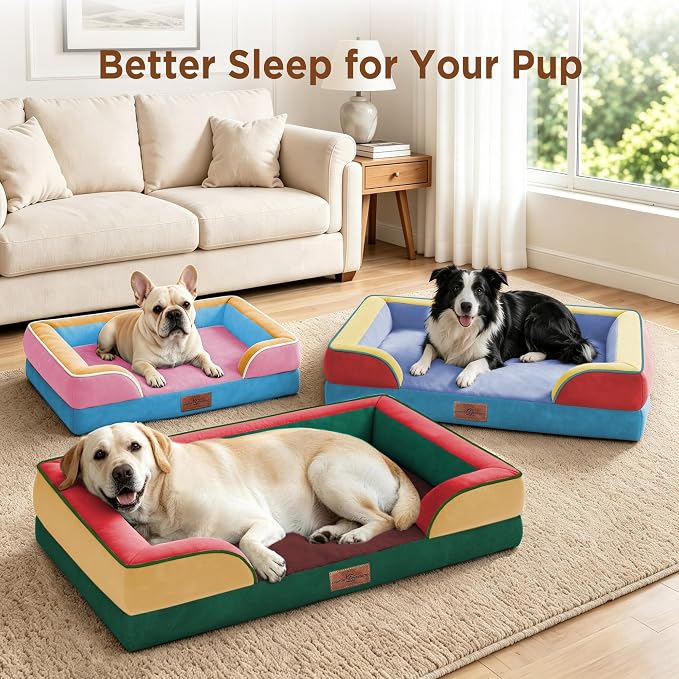 Comfort Expression Orthopedic Dog Bed for Extra Large Dogs with Bolster | Waterproof Dog Couch Bed with Washable Cover & Non-Slip Bottom, Supportive Egg Crate Foam XL Pet Bed, 42x30 Inch