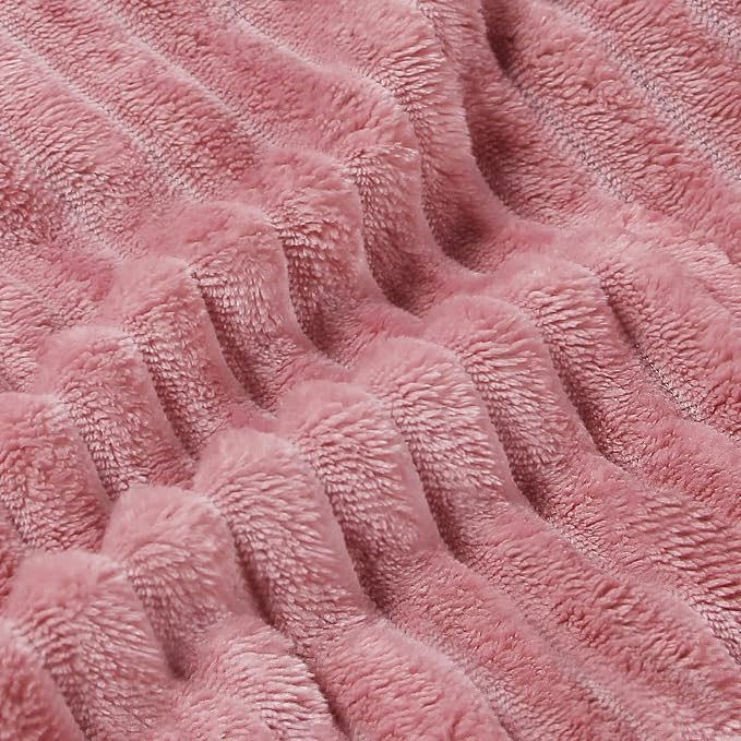 BEDELITE 3D Ribbed Jacquard Pink King Size Blankets for Bed, 108x90 Inch | Soft Warm Decorative Fluffy Blanket, Cozy Fuzzy Lightweight Plush Fleece Throw Blankets for Bed, Room Decor, Gift for Women