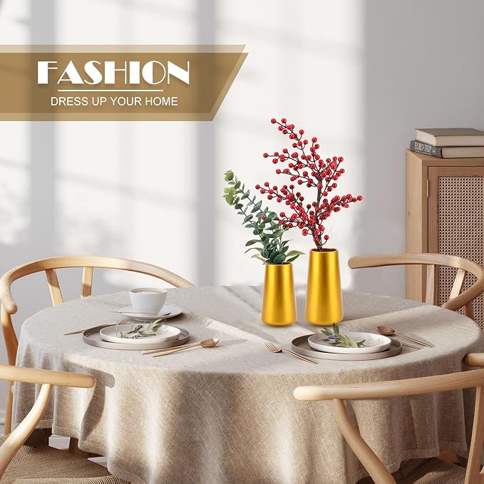 Simple Boho Ceramic Flower Vase for Home Decor (Gold,Big) | 8'' Modern Vase for Flower Plant Pampas Grass, Fit for Table Shelf Centerpieces, Living Room Kitchen Bedroom Wedding Gift