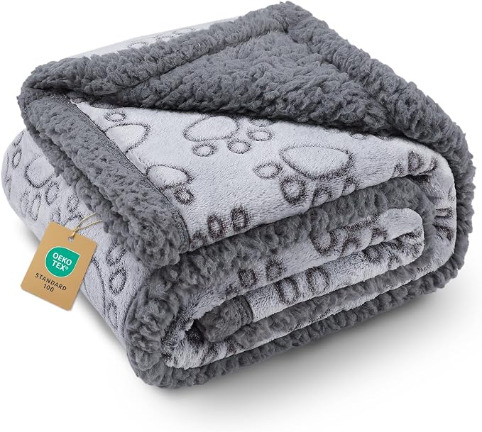 Luciphia Waterproof Dog Blanket Reversible Sherpa Fleece for Small Dogs Cat | Soft Print Pet Blanket Washable Pee Proof, Furniture Protector for Couch Sofa Bed Car, Cozy Throw (57" x 40", Grey)