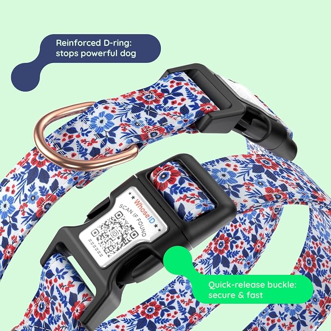 Airtag Dog Collar,with Waterproof airtag Holder，Original Stylish Cute Pattern Design.QR Code ID Buckle，Comfortable Soft Cotton for Small Medium Large Dogs