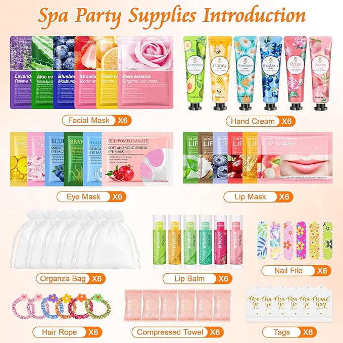 60PCS Bulk Gifts for Women, Spa Party Supplies with Face Masks Skincare, Under Eye Patches, Hand Cream, Lip Balm, Lip Mask, Nail Files, Spa Party Favors for Bridal Wedding Birthday Sleepover Party