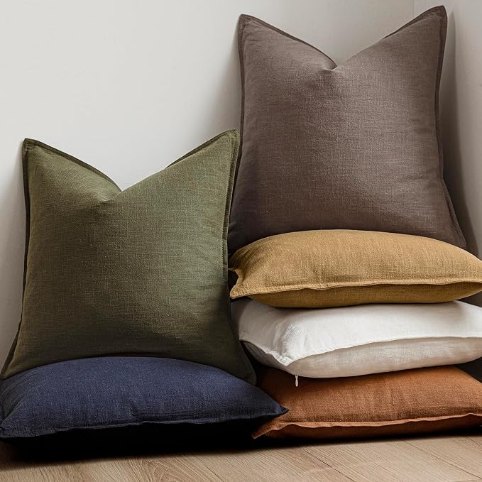 Foindtower Set of 2, Decorative Linen Solid Throw Pillow Covers Soft Accent Euro Cushion Case Farmhouse Neutral Pillowcase for Chair Couch Sofa Bedroom Living Room Home Decor 18 x 18 Inch Light coffee