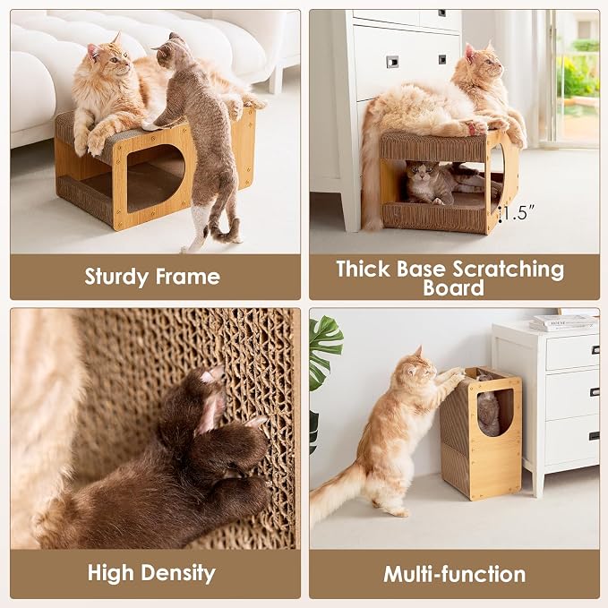 EHEYCIGA Cardboard Cat Scratcher House, 23-Inch Cat Scratch pad, Brown | Cat Scratching Board for Indoor Cats, High-density Corrugated Paper, Multi-function, Anti-scratch, Easy Install, Extra Large