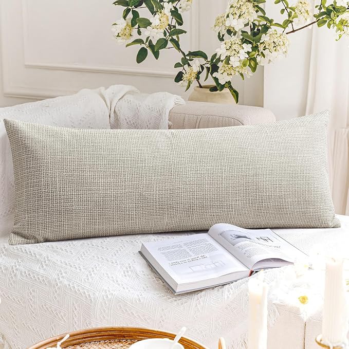 OTOSTAR Linen Throw Pillow Cover Set of 1 Decorative Long Lumbar Pillowcase Rectangle Cushion Cover 14x36 Inch for Home Decor Sofa Bedroom Car 35 x 90CM Khaki