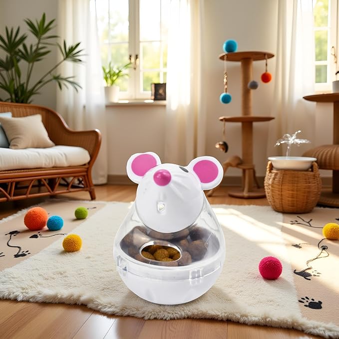 Beige Interactive Toys for Cats, Play Cat Toy Pet Cat Kitten Mouse Shape Treat Holder Food Storage Dispenser Chew Play Toy for Indoor and Kitten Exercise Mice and Animals Toys