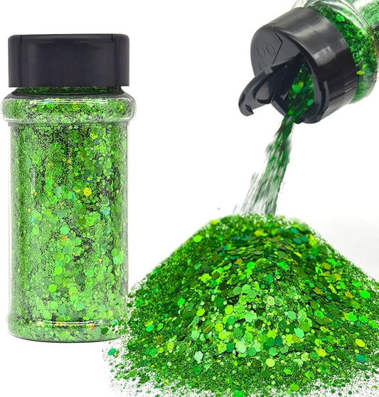 Green - Craft Glitter - 2oz Glitter Shaker Bright Colorful Holographic Mix Chunky Body Glitter Bulk Wholesale 24 Colors in Shaker Cosmetic Glitter - EBLB600