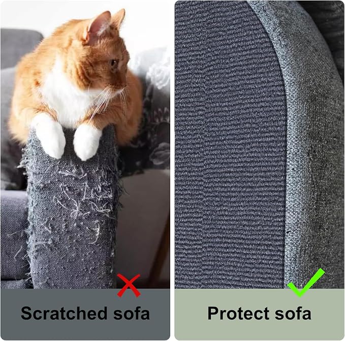 SREBAY Cat Scratch Couch Furniture Protector, Self-Adhesive Scratch Pad | 78.7x15.8In, Thicken, DIY Climbing Cat Carpet Mat for Door Window Protector, Couch Guard from Claw with Pins& Tape, LightGrey