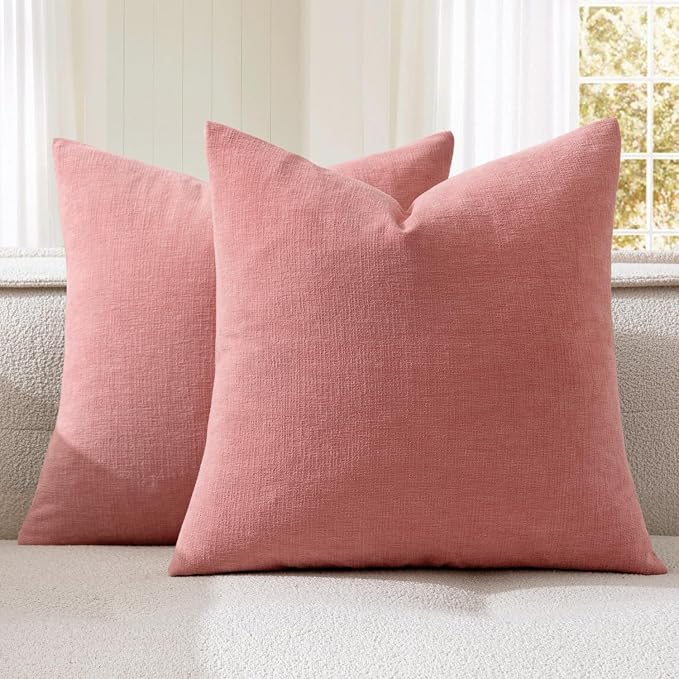 MIULEE Coral Red Chenille Couch Throw Pillow Covers, 20x20 | Set of 2, Soft Romantic, Farmhouse Modern Home Decor, Decorative Pillowcases for Sofa Living Room Bed