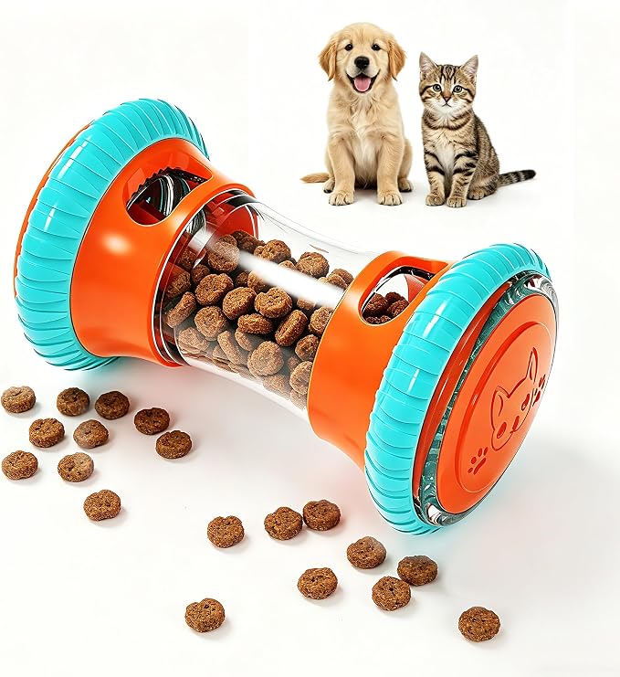 Dog Slow Feeder Toy & Enrichment Puzzle, Interactive Treat Dispenser for All Breeds, Freeze-Dried Compatible Dual Port, Quiet Rubber Wheels, Dishwasher Safe, Boredom & Anxiety Relief