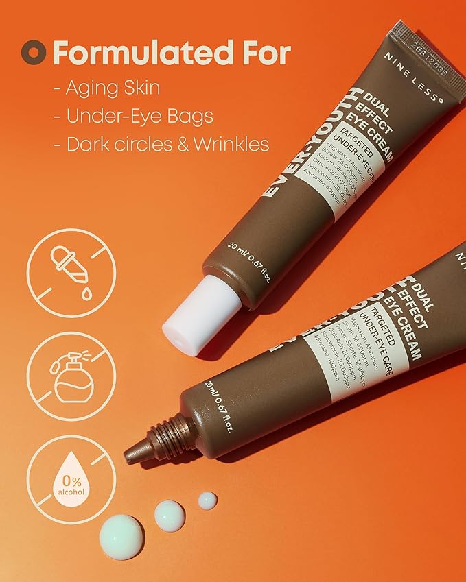 NINELESS Ever-Youth Dual Effect Eye Cream Korean Skincare Instant Lifting Technology for Firm Eyes with Niacinamide Adenosine Hyaluronic Acid Ceramides for Fine Lines Bags Puffiness 0.5 fl oz
