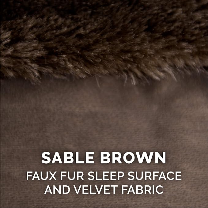 Furhaven Memory Foam Dog Bed for Medium/Small Dogs w/ Removable Bolsters & Washable Cover, For Dogs Up to 35 lbs - Plush & Velvet L Shaped Chaise - Sable Brown, Medium