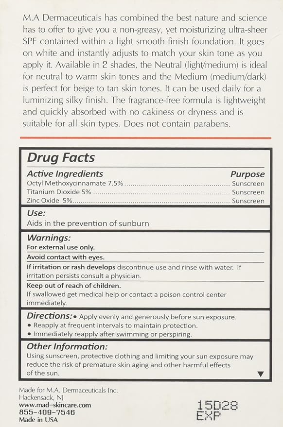 M.A.D SKINCARE SOLAR PROTECTION: Photo Guard SPF 50 Self-Adjusting Foundation Serum: Neutral - 30g