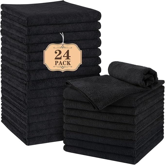 Orighty Black Microfiber Hand Towels, 24Pcs 16x28'', Quick Drying&Absorbent