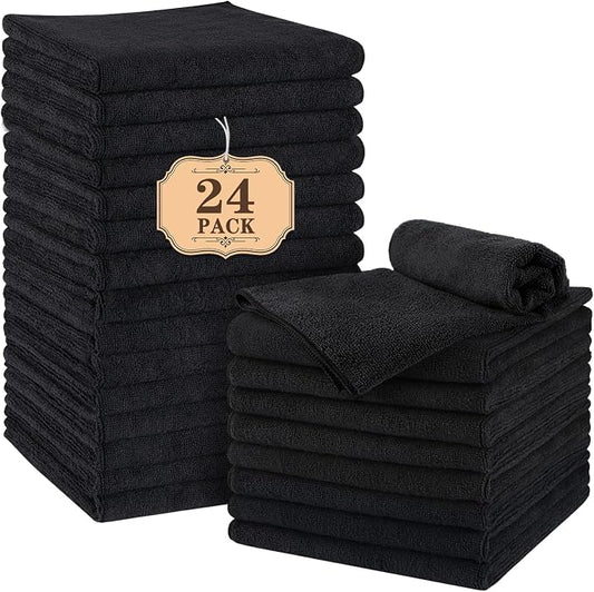 Orighty Black Microfiber Hand Towels, 24Pcs 16x28'', Quick Drying&Absorbent