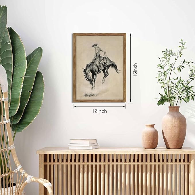 Western Cowboy Wall Art, Vintage Farmhouse Canvas Wall Decor Painting, Retro Southwestern Cowboy Artwork Prints Pictures for Bedroom Living Room Home Decor 12x16 Inch Framed