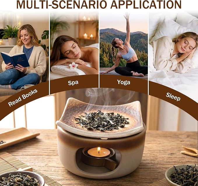 Handmade Ceramic Aromatherapy Diffuser | Herb Burner & Candle Wax Warmer with Tealight Holder, Home Fragrance Accessories for Relaxation & Meditation (4.25*4.25*2.95)