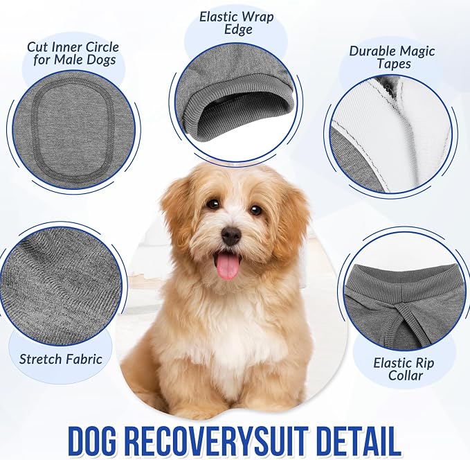 Lukovee Recovery Suit for Dogs, Onesie Spay Neuter Surgery Suit Female Male | Soft Cotton, Easy On Off, Abdominal Wounds Prevent Licking, Prevent Licking Wounds, Cone E-Collar Alternative (Grey, XL)