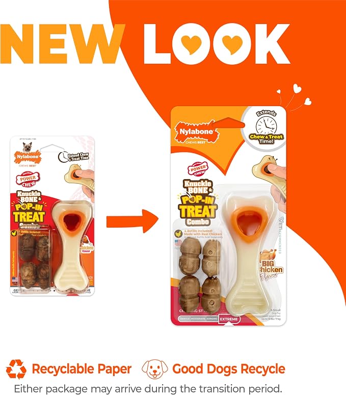 Nylabone Power Chew Knuckle Bone & Pop-In Dog Treat Toy, X-Small